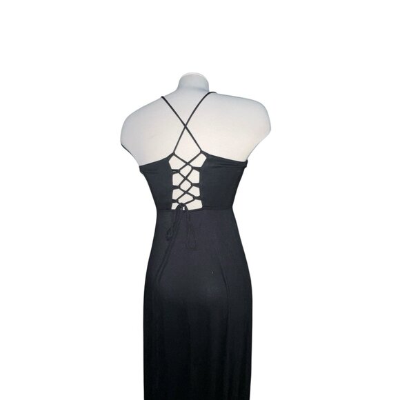 Halara Ribbed Cowl Neck Backless Crisscross Lace Up Split Midi Party Dress Sz Sm - Picture 12 of 14